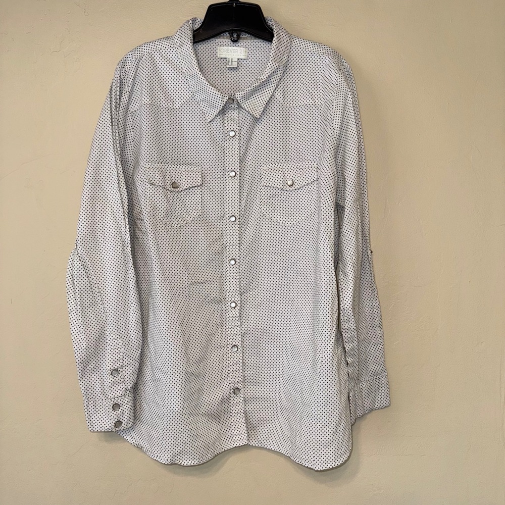 Forever 21 Plus Size 3X Western Style Polka Dot Shirt Long Sleeve‎